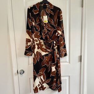 Alex Marie Brown & Cream Floral Wrap Dress Size Large